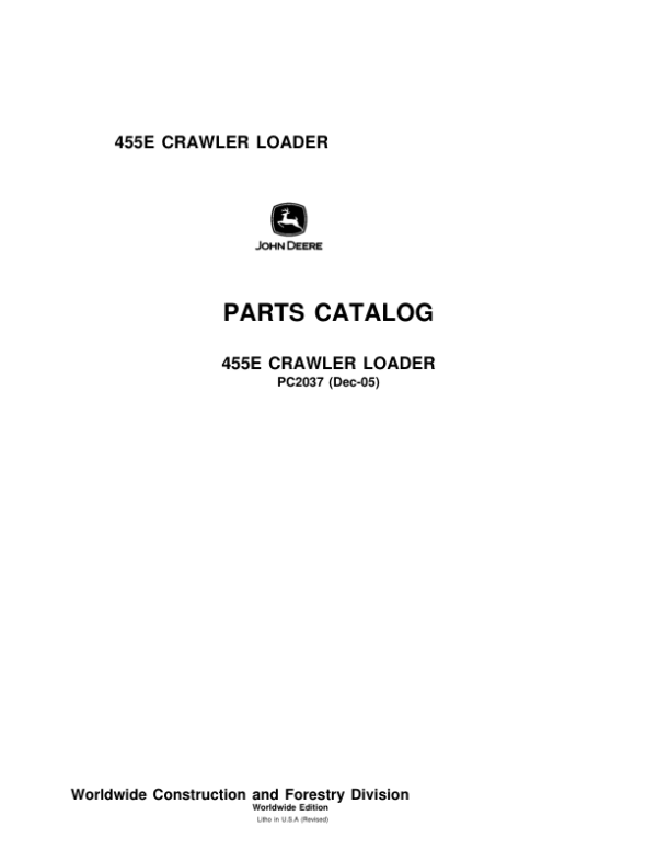 John Deere 455E Crawlers Parts Catalog Manual – PC2037
