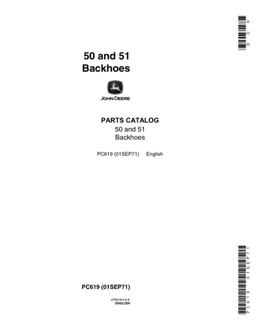 John Deere 50, 51 Backhoe Attachments Parts Catalog Manual – PC619