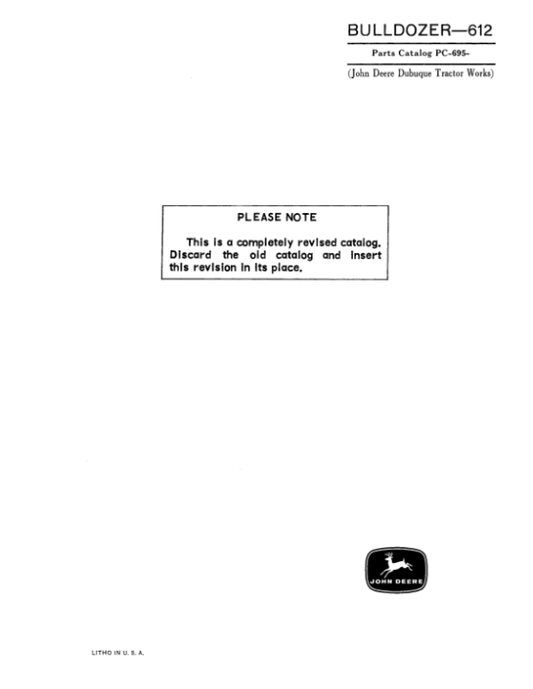 John Deere 612, 1010 Attachments (BULLDOZER BLADE) Parts Catalog Manual – PC695