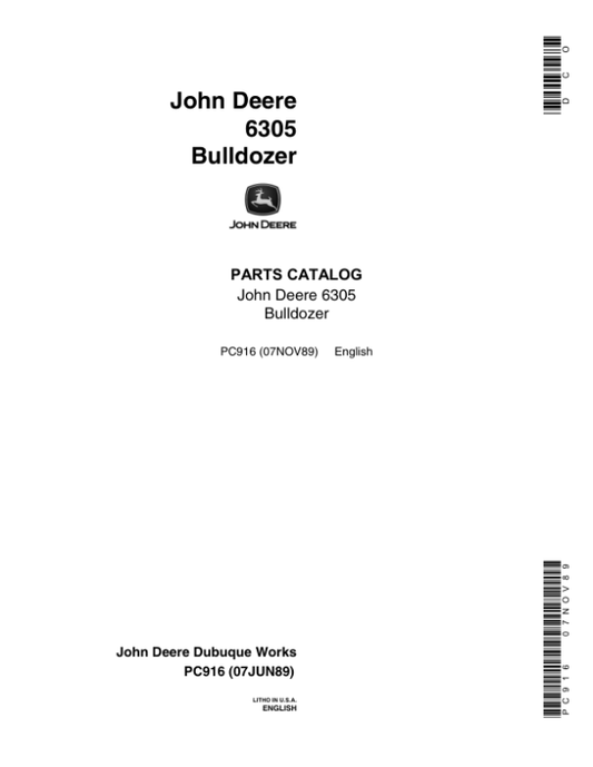 John Deere 6305 Attachments (SN 6305 BULLDOZER AND JD350 CRAWLER) Parts Catalog Manual – PC916