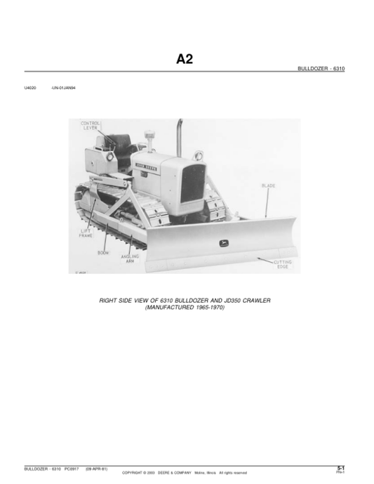 John Deere 6310 Attachments (SN 6310 Bulldozer and JD350 Crawler) Parts Catalog Manual – PC917