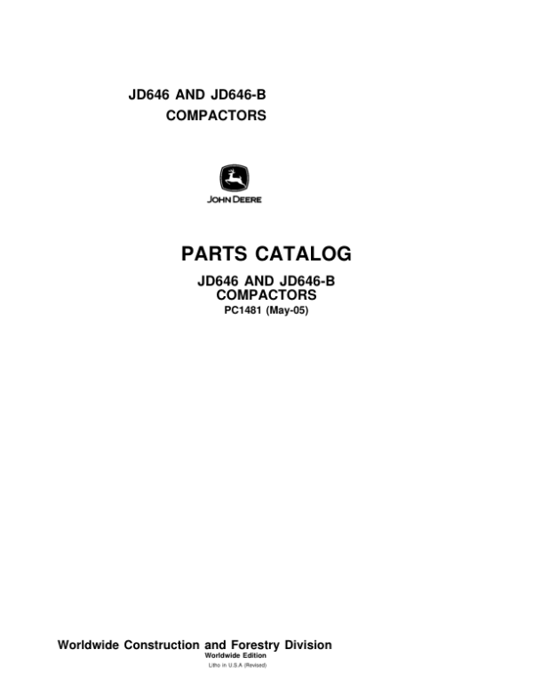 John Deere 646, 646B Compactors Parts Catalog Manual – PC1481