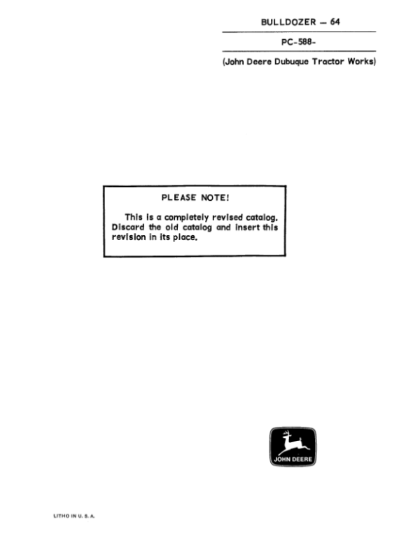 John Deere 64 Attachments (JD 64 Bulldozer and 24 Scarifier on 440 Industrial Crawler YR 1958-1960) Parts Catalog Manual – PC588