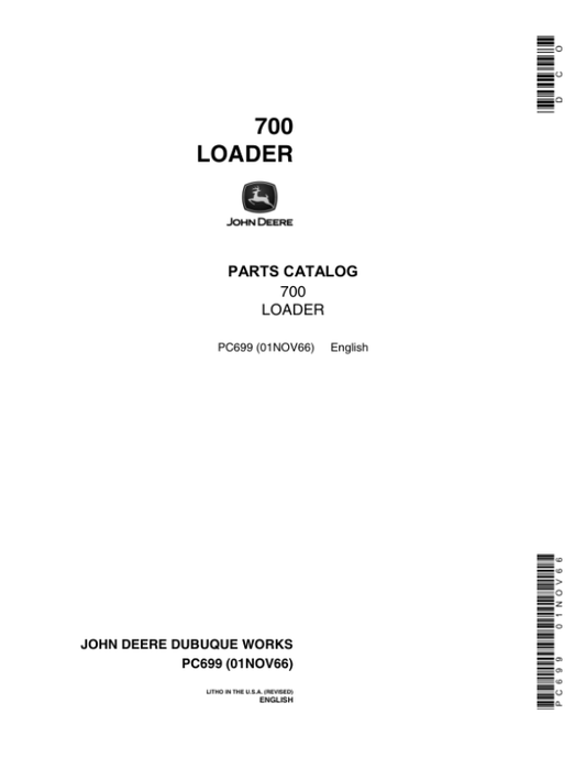 John Deere 700 Attachments (Loader Attachement Only) Parts Catalog Manual – PC699