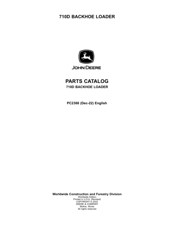 John Deere 710D Backhoe Loaders Parts Catalog Manual – PC2368