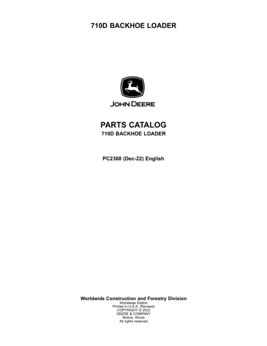 John Deere 710D Backhoe Loaders Parts Catalog Manual – PC2368