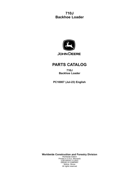 John Deere 710J Backhoe Loaders Parts Catalog Manual – PC10007