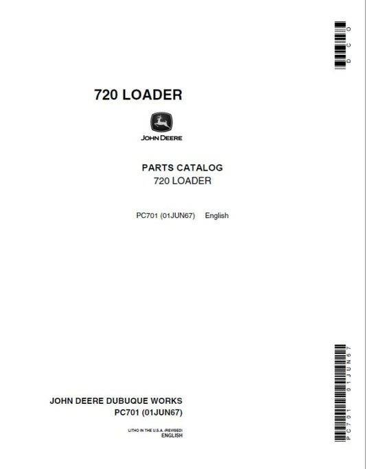 John Deere 720 Attachments (Loader 720 and 2010 Wheel Tractor Manufactured 1961 –) Parts Catalog Manual – PC701