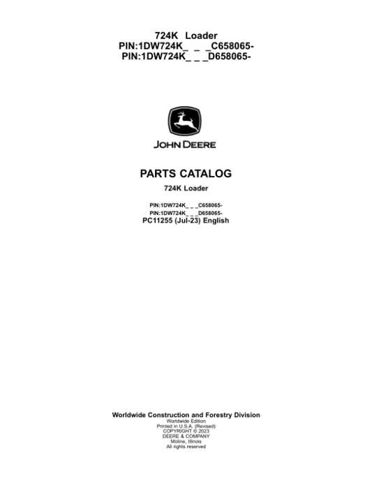 John Deere 724K Loaders (SN C658065 – & D658065-) Parts Catalog Manual – PC11255