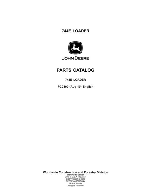 John Deere 744E Loaders Parts Catalog Manual – PC2300