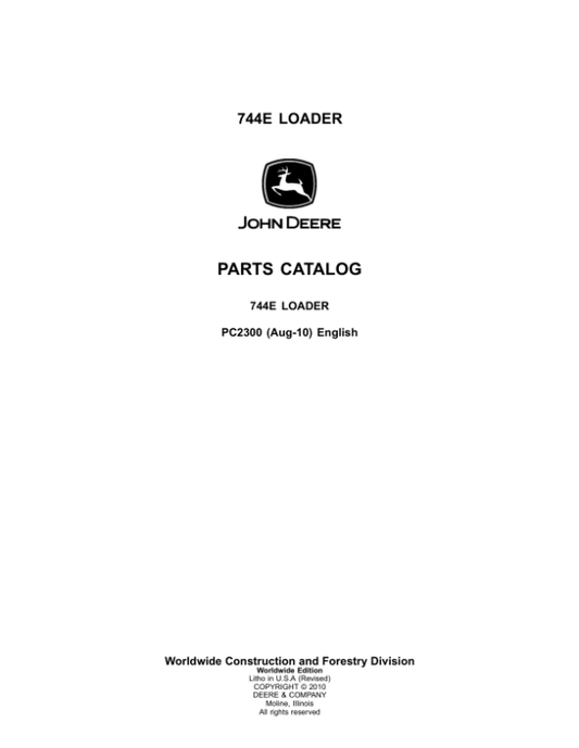 John Deere 744E Loaders Parts Catalog Manual – PC2300