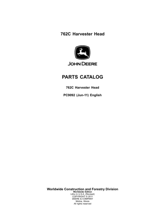 John Deere 762C Harvesting Heads Parts Catalog Manual – PC9092