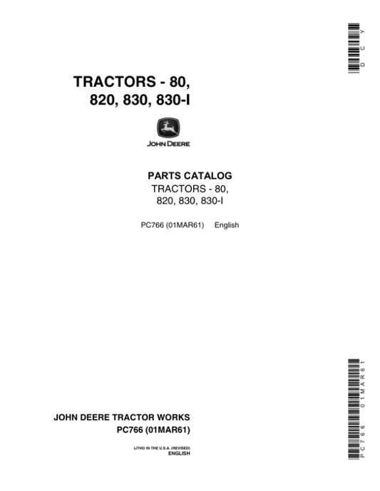 John Deere 80, 820, 830, 830-I Tractors Parts Catalog Manual – PC766