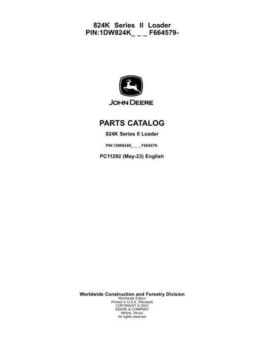 John Deere 824K Series II Crawlers (SN 1DW824K_ F664579-) Parts Catalog Manual – PC11292