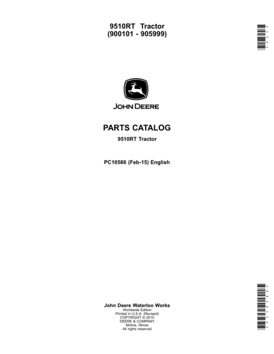 John Deere 9510RT Scraper Tractors (SN 900101-905999) Parts Catalog Manual – PC10586