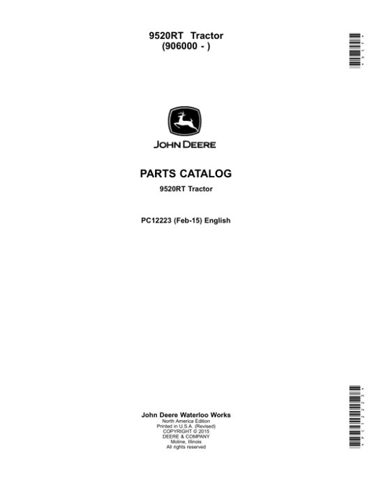 John Deere 9520RT Scraper Tractors (SN 906000-) Parts Catalog Manual – PC12223