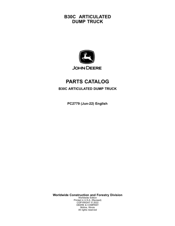 John Deere B30C Articulated Dump Trucks Parts Catalog Manual – PC2779