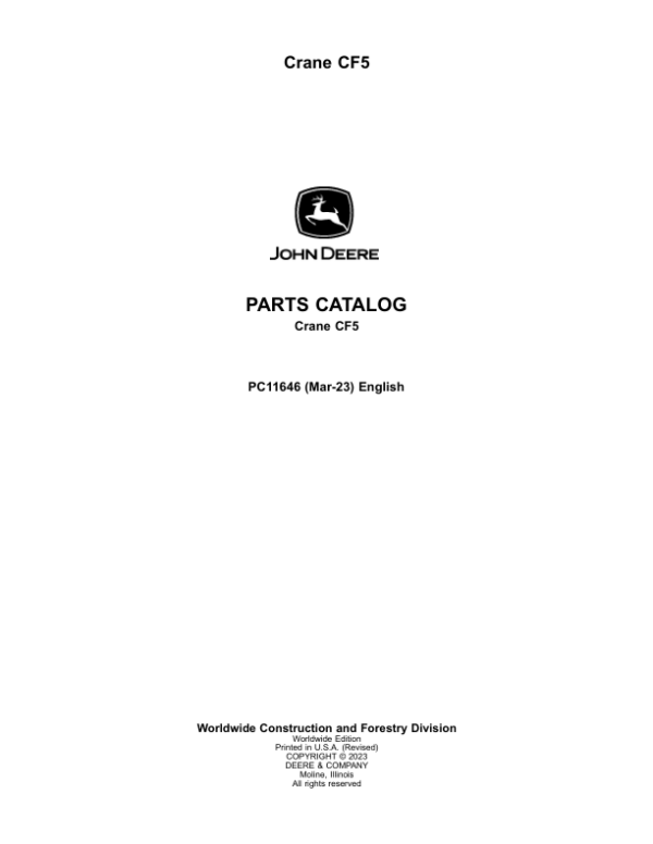 John Deere CF5 Crane Attachments Parts Catalog Manual – PC11646