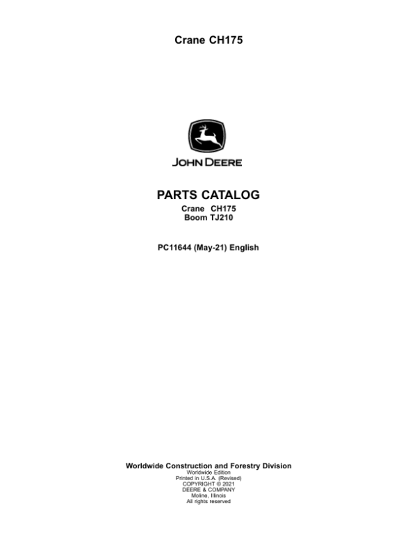 John Deere CH175 Crane Attachments Parts Catalog Manual – PC11644