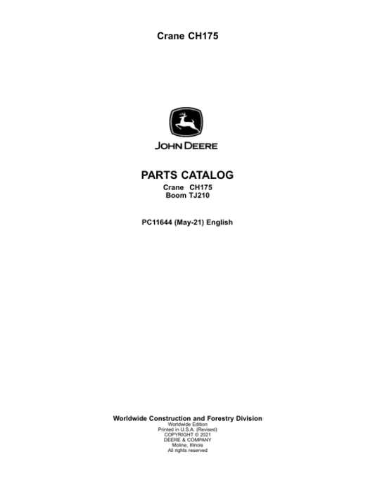 John Deere CH175 Crane Attachments Parts Catalog Manual – PC11644