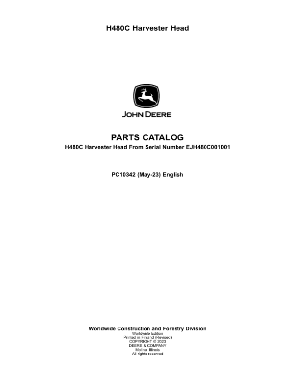 John Deere H480C Harvesting Heads (SN EJH480C001001-) Parts Catalog Manual – PC10342