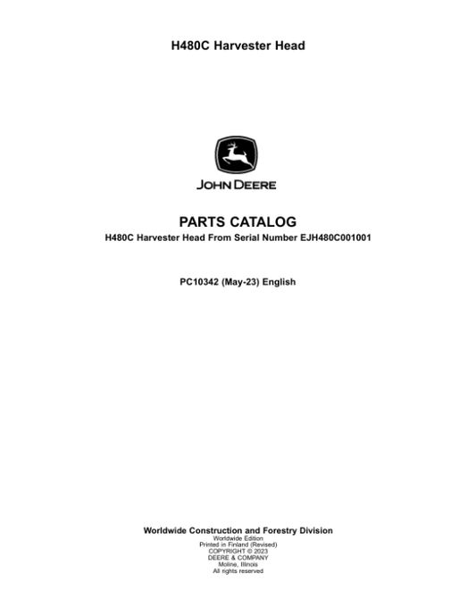 John Deere H480C Harvesting Heads (SN EJH480C001001-) Parts Catalog Manual – PC10342