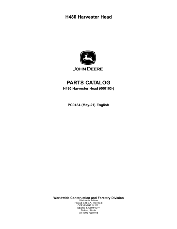 John Deere H480 Harvesting Heads (SN 000103-) Parts Catalog Manual – PC9484