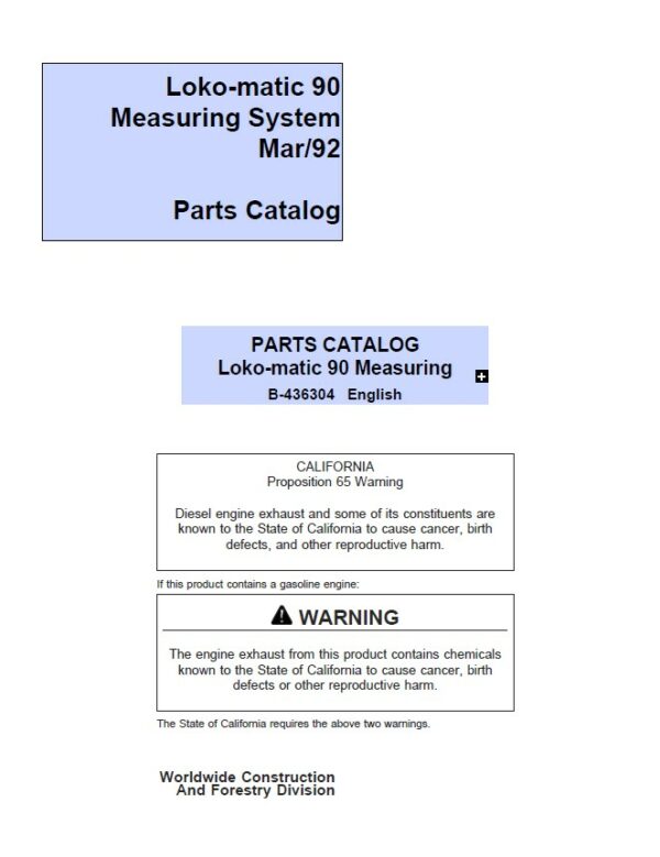 John Deere Loko-matic 90 Measuring Systems Parts Catalog Manual – B-436304