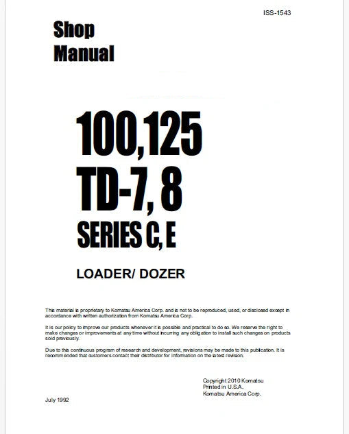 Komatsu 100, 125, TD-7, TD-8 Loader/ Dozer Pdf Repair Service Manual