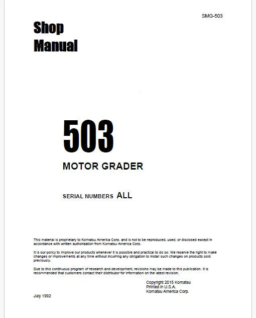 Komatsu 503 Motor Grader Pdf Repair Service Manual