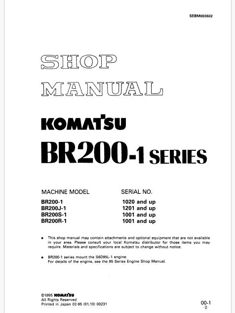 Komatsu BR200-1 Mobile Crusher Pdf Repair Service Manual Sn 1020 and UP