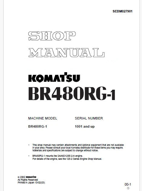 Komatsu BR480RG-1 Mobile Crusher Pdf Repair Service Manual Sn 1001 and UP