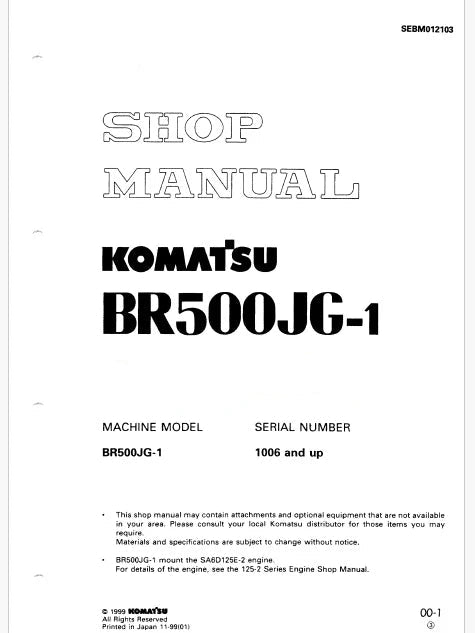 Komatsu BR500JG-1 Mobile Crusher Pdf Repair Service Manual Sn 1006 and UP