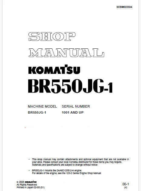 Komatsu BR550JG-1 Mobile Crusher Pdf Repair Service Manual Sn 1001 and UP