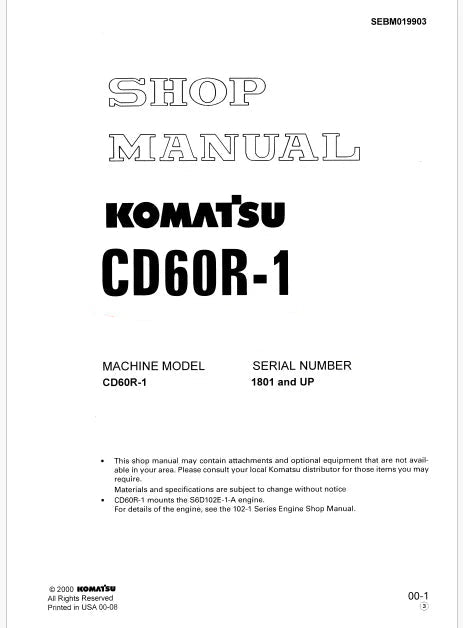 Komatsu CD60R-1 Crawler Carriers Pdf Repair Service Manual Sn 1801 and UP