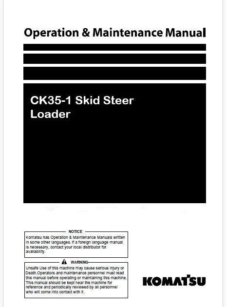 Komatsu CK35-1 Skid Steer Loader Pdf Operation and Maintenance Manual