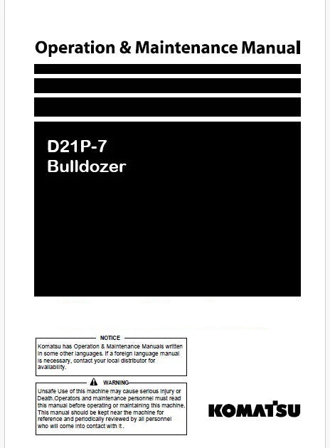 Komatsu D21P-7 Bulldozer Pdf Operation and Maintenance Manual