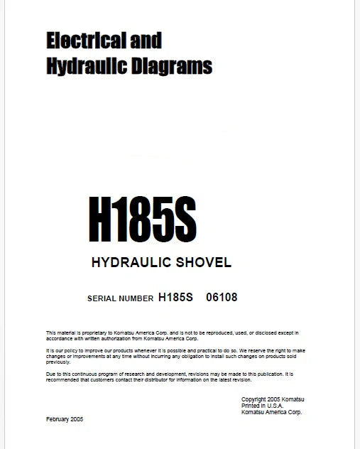 Komatsu H185S Hydraulic Shovel Pdf Electrical and Hydraulic Diagrams Manual Sn 06108