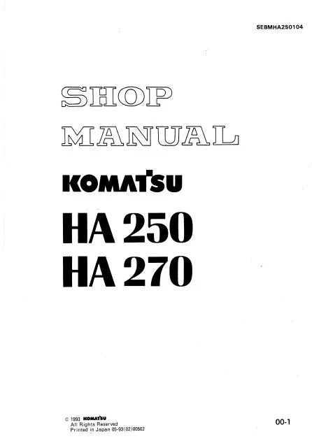 Komatsu HA250, HA270 Articulated Dump Truck Pdf Shop Repair Service Manual