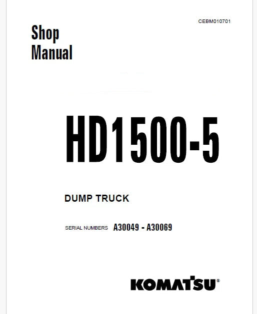 Komatsu HD1500-5 Dump Truck Pdf Repair Service Manual Sn A30049 - A30069