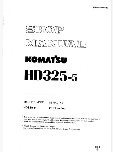 Komatsu HD325-5 Dump Truck Pdf Repair Service Manual Sn 2001 and UP