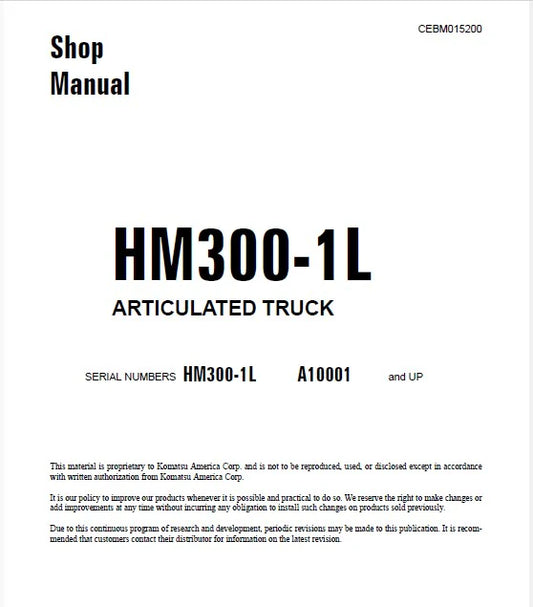 Komatsu HM300-1L Articulated Dump Truck Pdf Shop Repair Service Manual Sn A10001 and UP