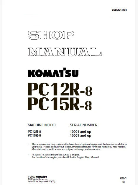 Komatsu PC12R-8, PC15R-8 Hydraulic Excavator Pdf Repair Service Manual Sn 10001 and UP