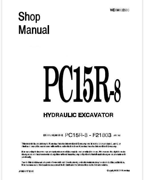 Komatsu PC15R-8 Hydraulic Excavator Pdf Repair Service Manual Sn F21803 and UP
