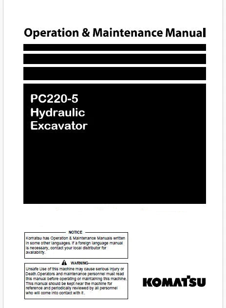Komatsu PC220-5 Hydraulic Excavator Pdf Operation and Maintenance Manual