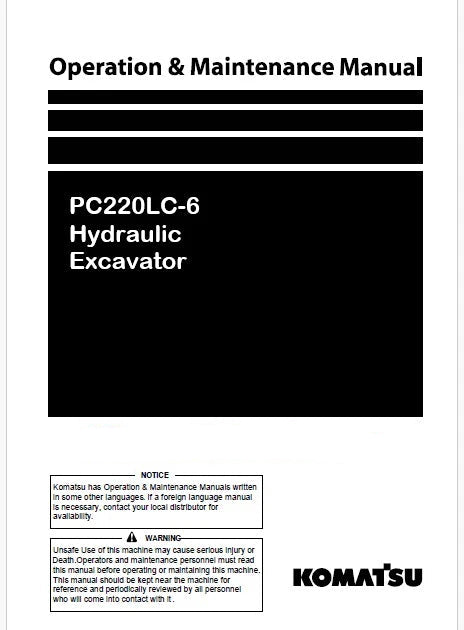 Komatsu PC220LC-6 Hydraulic Excavator Pdf Operation and Maintenance Manual
