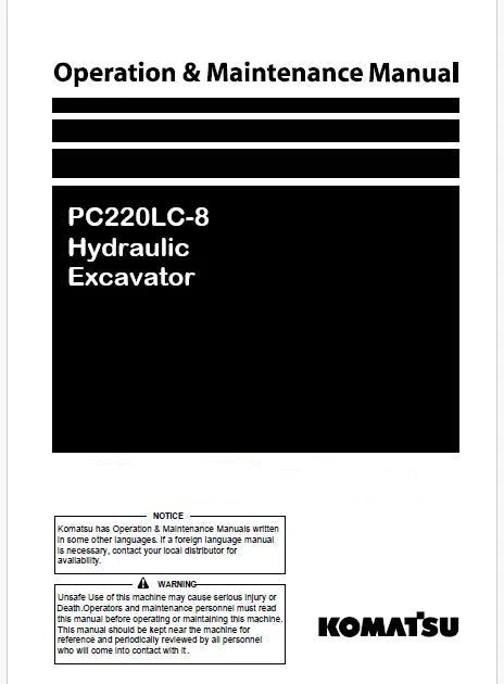 Komatsu PC220LC-8 Hydraulic Excavator Pdf Operation and Maintenance Manual