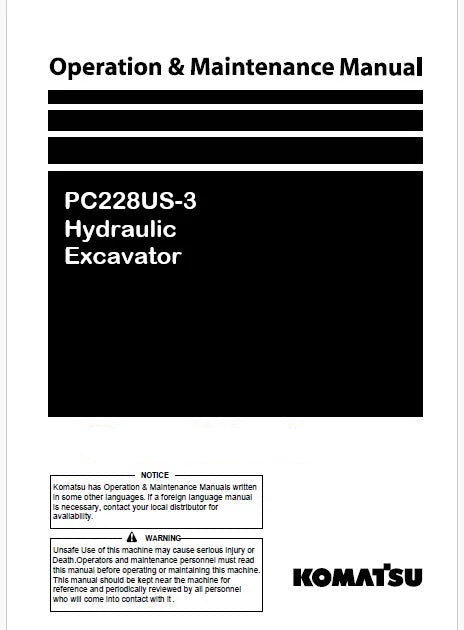 Komatsu PC228US-3 Hydraulic Excavator Pdf Operation and Maintenance Manual