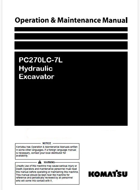 Komatsu PC270LC-7L Hydraulic Excavator Pdf Operation and Maintenance Manual