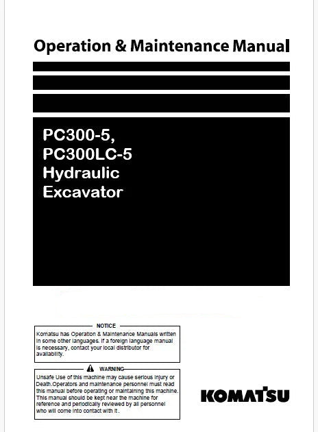 Komatsu PC300-5, PC300LC-5 Hydraulic Excavator Pdf Operation and Maintenance Manual
